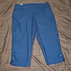 Coral Bay Blue Pull-on Skimmer Length Pant Elastic Waist QuickDry Plus Size 16 W